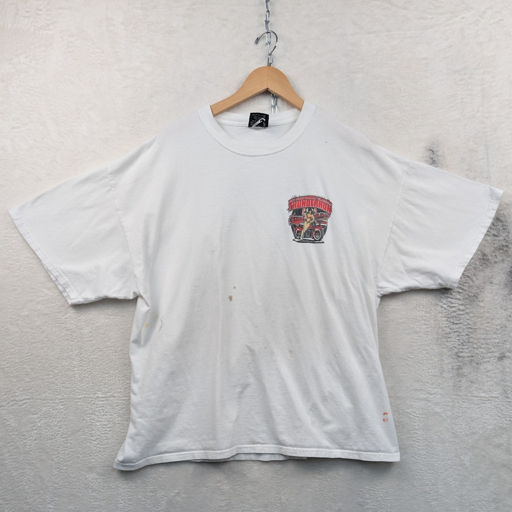 VTG Feelin Lucky T-Shirt Men's XL White California Thunder Run Biker USA Y2K